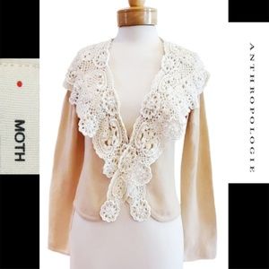 Anthropologie MOTH Cropped Wool Sweater w/Lace